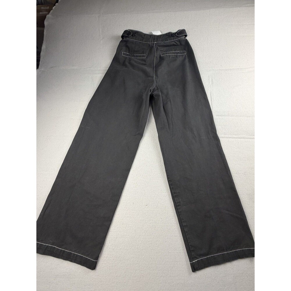 8seconds Women's Black Cotton Twill Wide-Leg High Rise Pants Pockets Zip Button